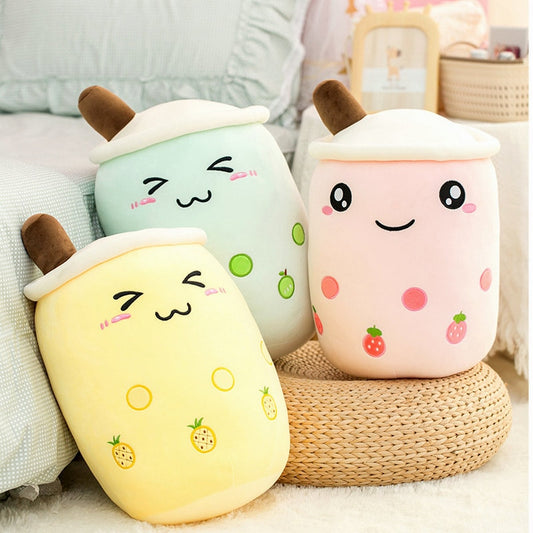 Cute Boba Milk Tea Plushie Toy Soft Stuffed Apple Pink Strawberry Milk Tea Pillow Boba Tea Cup Cushion