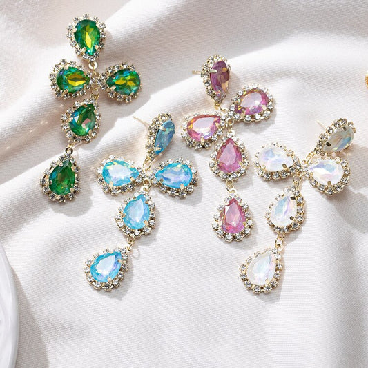Beautiful Shinning Water Drop Shaped Crystal Long Drop Earrings For Women